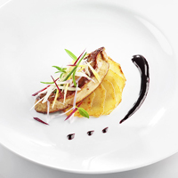 Stylisme culiniaire : foie gras et émincé multicolore